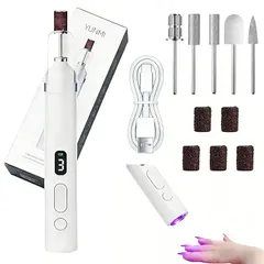 【新品】 YUNMI 電動ネイルマシン 研磨 爪磨き 6個のビット LEDライト搭載 甘皮処理 甘皮ケア ネイルドリル ジェルネイルオフ マニキュア対応 USB充電 自宅サロン用 (ホワイト) 1