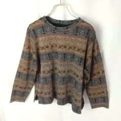 M1-02700 【Women】長袖 カットソー(Ｌ相当) /ブラウン系 総柄 内側、全体的に色あせ・毛玉有り K-春秋