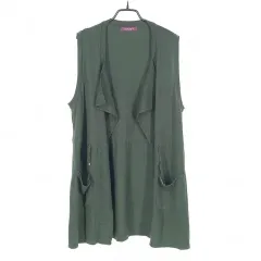 ISABAE レディース 薄い 秋冬 オープンタイプ ニットベスト グリーン77 (HU40927)