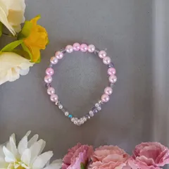 ハンドメイド／ピンク×パープル ビーズブレスレット