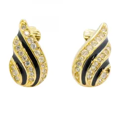 ★SALE【6jcb0106】クリスチャンディオール イヤリング GPメッキ ラインストーン ゴールド ブラック【中古】レディース