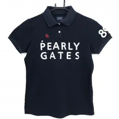パーリーゲイツ 半袖ポロシャツ ダークネイビー×白 フロントビッグロゴ  レディース 0(S) ゴルフウェア PEARLY GATES