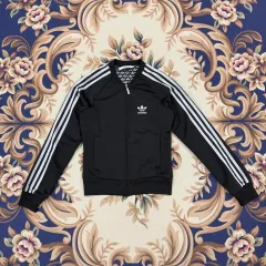 ウィメンズXS adidas アディダス トレフォイル トラックジャージ ジャージ ブラック 뒷판 BIGロゴ