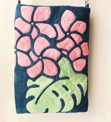 ハワイアンキルト　ポシェット　モンステラ　プルメリア