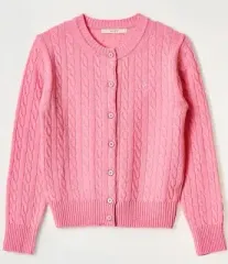 BCBG パステルピンク ケーブル編み ウールニットカーディガン ポール1195