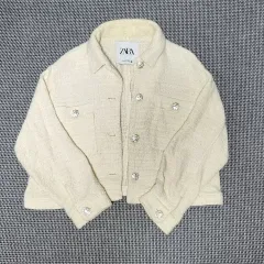 ZARA クロップド ツイード ジャケット アイボリー (M)