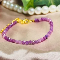 天然　アメジスト　アメシスト  2月誕生石　ゴールド　華奢　ブレスレット