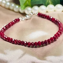 天然　ルビー　半貴石　7月誕生石　華奢　ブレスレット　シルバー