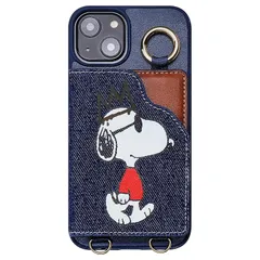 [スヌーピー/SNOOPY]アイフォン用 スマホケース 手帳型 カバー ストラップ付き 落下防止 カード収納 鏡付き (iPhone14) 0