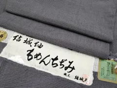 平和屋着物▽極上　結城紬　単衣　結城屋　もめんちぢみ　丼鼠色地　証紙付き　逸品　CYAA4701s6