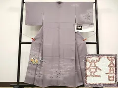 平和屋着物●極上　人間国宝・羽田登喜男　訪問着　寿光織　綾霞　鴛鴦　金銀彩　葡萄鼠色地　反端付き　逸品　未使用　CYAA4728s6のサムネイル
