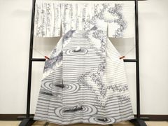 縦紬 木立松模様 グラデーション 白 グレー - メルカリ