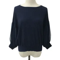 ロペピクニック ROPE Picnic セーター ニット カットソー プルオーバー ラウンドネック 切替 無地 チュール 長袖 38 紺 ネイビー