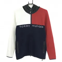 トミーヒルフィガーゴルフ ジップパーカー ネイビー×レッド ロゴ刺しゅう フード切替  メンズ L ゴルフウェア Tommy Hilfiger Golf