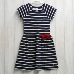 PETIT BATEAU プチバトー ボーダー ワンピース リボン 半袖 ネイビー×ホワイト 6ans/116cm