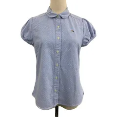 アーノルドパーマー Arnold Palmer シャツ ブラウス スタンダード ドット ロゴ 刺繍 半袖 3 水色 白 ライトブルー ホワイト