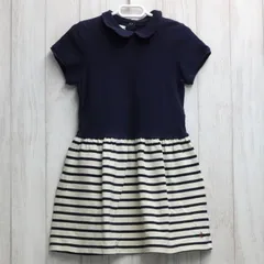 PETIT BATEAU プチバトー 切り替え 半袖ワンピース ネイビー×ボーダー 6ans/116cm