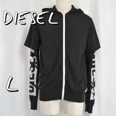 【極美品】DIESELディーゼル K-NONA 18AW イタリア製 袖ロゴ フェイクレイヤード ニットパーカー L 黒ブラック 【古着】【中古】【送料無料】