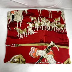 レオパードフラワーブラック　エルメスHERMES 　カレ　犬柄スカーフ 赤 S