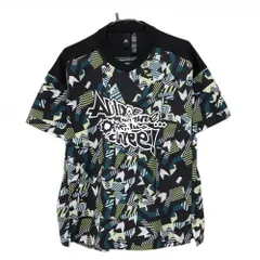 【美品】アディダス 半袖スニード 黒×グリーン×白 袖ロゴ  メンズ L ゴルフウェア adidas