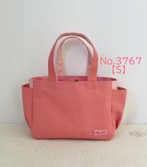 【Sサイズ】ピンク＆スイートピー　サイドポケット付き　8号倉敷帆布使用　手提げバッグ　akaneko 小さめバッグ　トート　春色