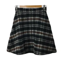 スナイデル SNIDEL スカート フレア ミニ チェック ウール 0 黒 白 ブラック ホワイト