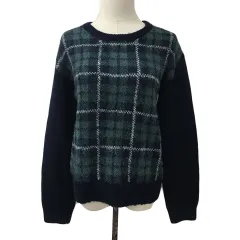 ナチュラルビューティーベーシック NATURAL BEAUTY BASIC セーター ニット プルオーバー クルーネック チェック 長袖 M 紺 緑 ネイビー グリーン