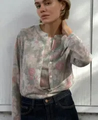 ZARA ザラ フローラル プリント ニット ジャケット カーディガン -M