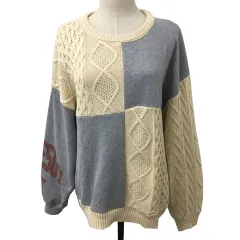 ロデオクラウンズ Rodeo Crowns セーター ニット ラウンドネック プルオーバー ケーブル編み スウェット 切替 長袖 FREE ベージュ グレー