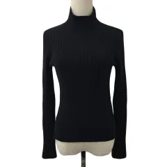 マウジー MOUSSY セーター ニット プルオーバー ハイネック リブ 無地 長袖 F 黒 ブラック