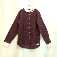 M1-02728【Women】CLEF DE SOL(クレドソル) 長袖 ブラウス (M) / 白×ボルドー ドット柄 内側、首後ろタグ上に黄ばみ有 K-春秋のサムネイル