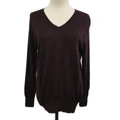 ドレステリア DRESSTERIOR セーター ニット プルオーバー Vネック 無地 ウール 長袖 紫 エンジ パープル