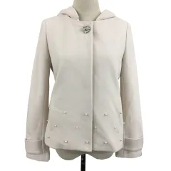 レッセパッセ LAISSE PASSE ジャケット ノーカラ― シングル ブローチ パール ウール アンゴラ混 無地 長袖 36 ピンク ベージュ