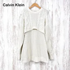 Calvin Klein Jeans カルバンクラインジーンズ CKロゴ刺繡 ウォッシャブル ウール ケーブルニット ロングスリーブ ワンピース ホワイト レディース