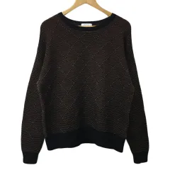 グローバルワーク GLOBAL WORK セーター ニット ラウンドネック プルオーバー アーガイル 長袖 M 黒 茶 ブラック ブラウン