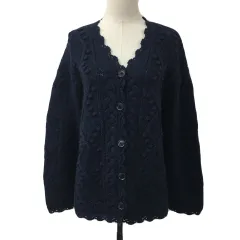 フリークスストア FREAKS STORE カーディガン ニット Vネック ケーブル編み スカラップ ウール 長袖 F 紺 ネイビー