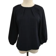 アナイ ANAYI カットソー ブラウス ラウンドネック プルオーバー 無地 ウール 七分袖 38 紺 ネイビー