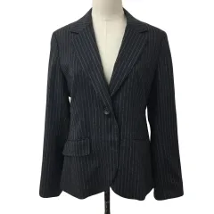 タルボット TALBOTS ジャケット テーラード シングル ストライプ ウール 10 グレー 白 ホワイト