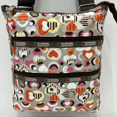1020　LeSportsac　レスポートサック　 ショルダーバッグ　斜めがけ　紐調節可能　 3ZIP　ハート　総柄　ベージュ系　ナイロン　 軽量　レディース