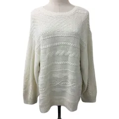 サマンサモスモス SM2 blue セーター ニット ラウンドネック プルオーバー ケーブル編み 長袖 フリー 白 ホワイト