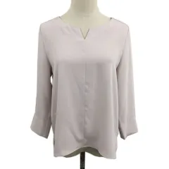 ナチュラルビューティーベーシック NATURAL BEAUTY BASIC カットソー ブラウス プルオーバー スリットネック 無地 七分袖 L ピンク 紫 パープル