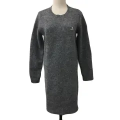 ドッグデプト DOG DEPT SANTA MONICA  ワンピース ニット Iライン ひざ丈 ウール 長袖 M グレー