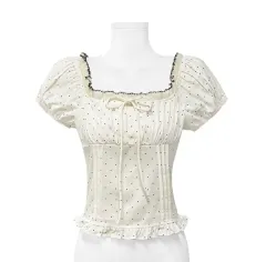 ドット パフ 半袖 ブラウス