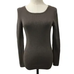 ナチュラルビューティーベーシック NATURAL BEAUTY BASIC セーター ニット プルオーバー ラウンドネック ウール リブ 無地 長袖 M 茶 ブラウン