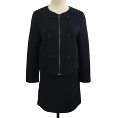 ボディードレッシング BODY DRESSING セットアップ ジャケット ノーカラー 長袖 スカート 台形 ミニ 無地 38 紺 ネイビー