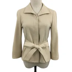 ロペ ROPE ジャケット シングル ウール リボンベルト センターベント 無地 七分袖 9 ベージュ