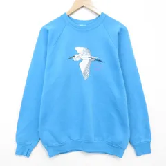 L/古着 フルーツオブザルーム 長袖 スウェット メンズ 80年代 80s 鳥 ラグラン クルーネック USA製 水色 26feb18