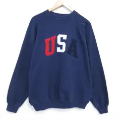 XL/古着 長袖 スウェット メンズ 00年代 00s USAロゴ 刺繍 ラグラン クルーネック 紺 26feb18