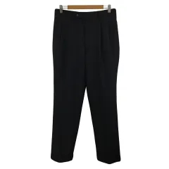 コムサイズム COMME CA ISM パンツ スラックス ストレート ロング タック センタープレス チェック ウール L 黒 グレー ブラック