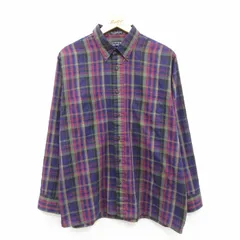 XL/古着 バンヒューセン 長袖 シャツ メンズ 90年代 90s ボタンダウン 紫系他 チェック 26feb17